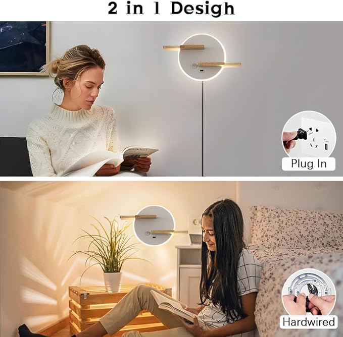 KZT Indoor Dimmable LED Reading Wall Lamp with USB Port Bedside Lamp Wall Light with Switch and Plug for Reading Hotel Bedroom Study Office Lighting, White photo 2