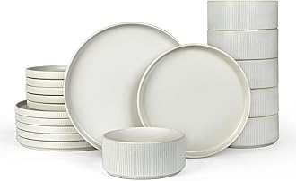 famiware Star Plates and Bowls Sets, Modern Stoneware Dinnerware Sets for 6, 18-Piece Kitchen Dish Set - Chip and Scratch Resistant, Microwave and Dishwasher Safe Tableware, Matte White