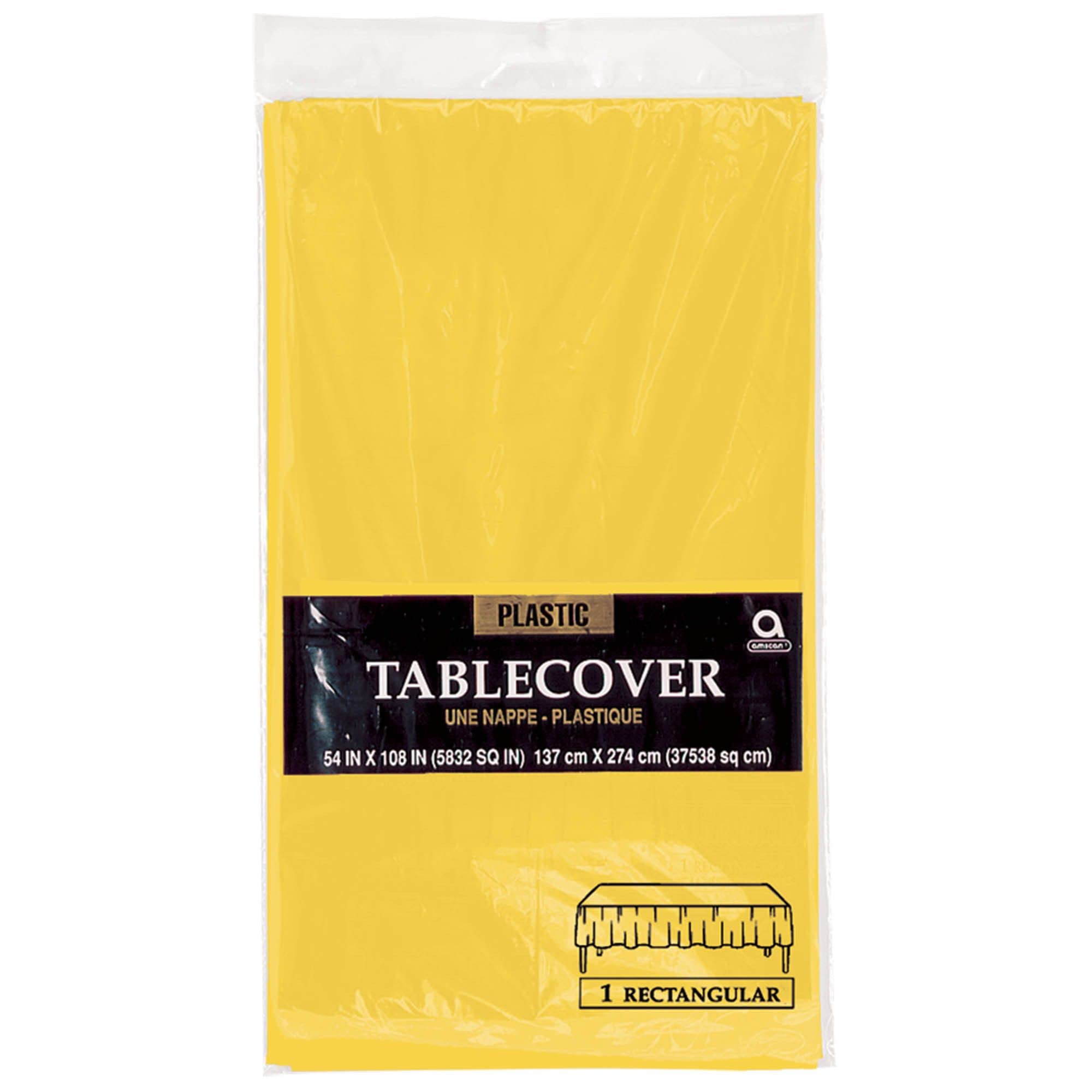 Nappe plastique jaune imperméable Amscan jetable pour table rectangulaire buffet