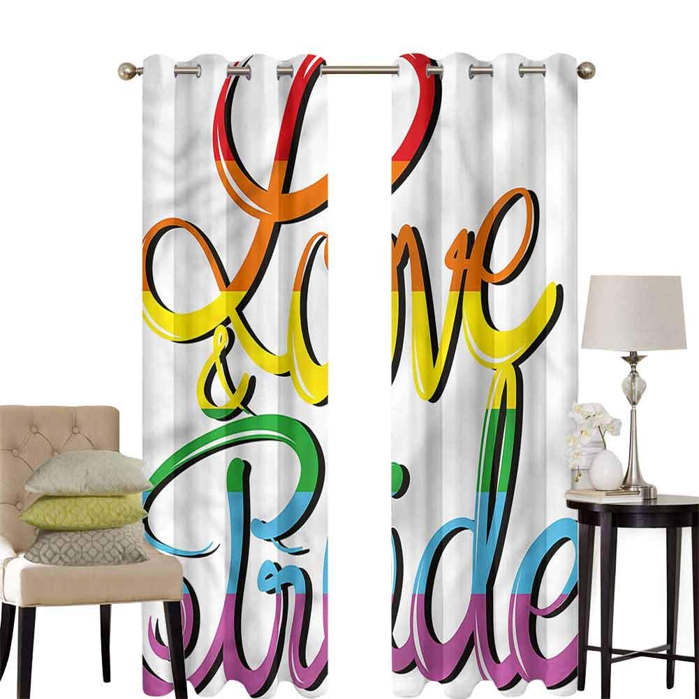 Aishare Store Blackout Curtain Panels, Pride Love Text Rainbow Colors, Sound Proof Curtains for Window, W97 x L108 inch