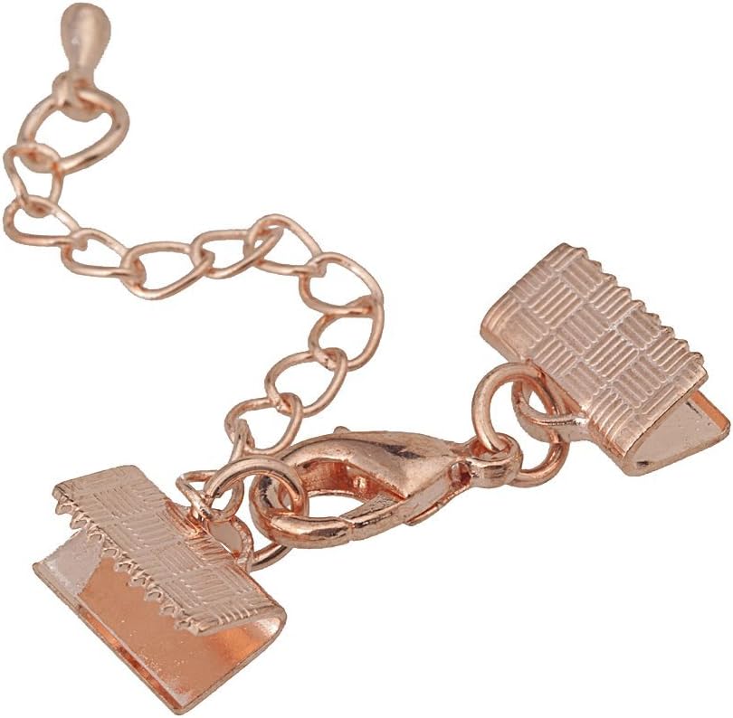 10pcs Set of Square Bead Ends Cord With Lobster Clasp and Extension Chain 10mm for Jewelry Making Finding Ec20 (Rose Gold Plated)