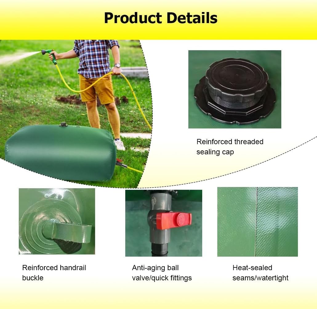 Folding Bladder Tank for Drought Resistant, 20-1070 Gal Emergency Water Storage Bladders/Large Capacity Soft Water Bag for RV(1x0.7x0.27m/190L/50gal)