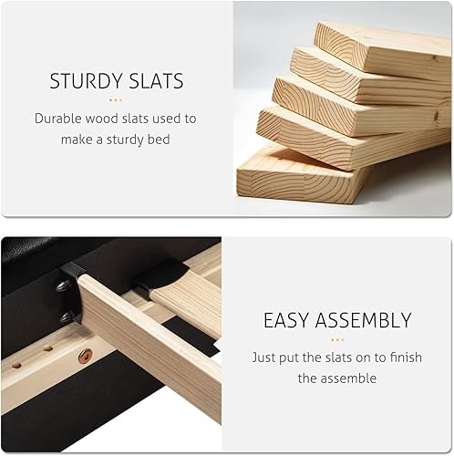 Miniatura 5 de SHA CERLIN Marco de cama tamaño king con piezas de hierro decoración y cabecera ajustable  cama de plataforma moderna de lujo tapizada con soporte