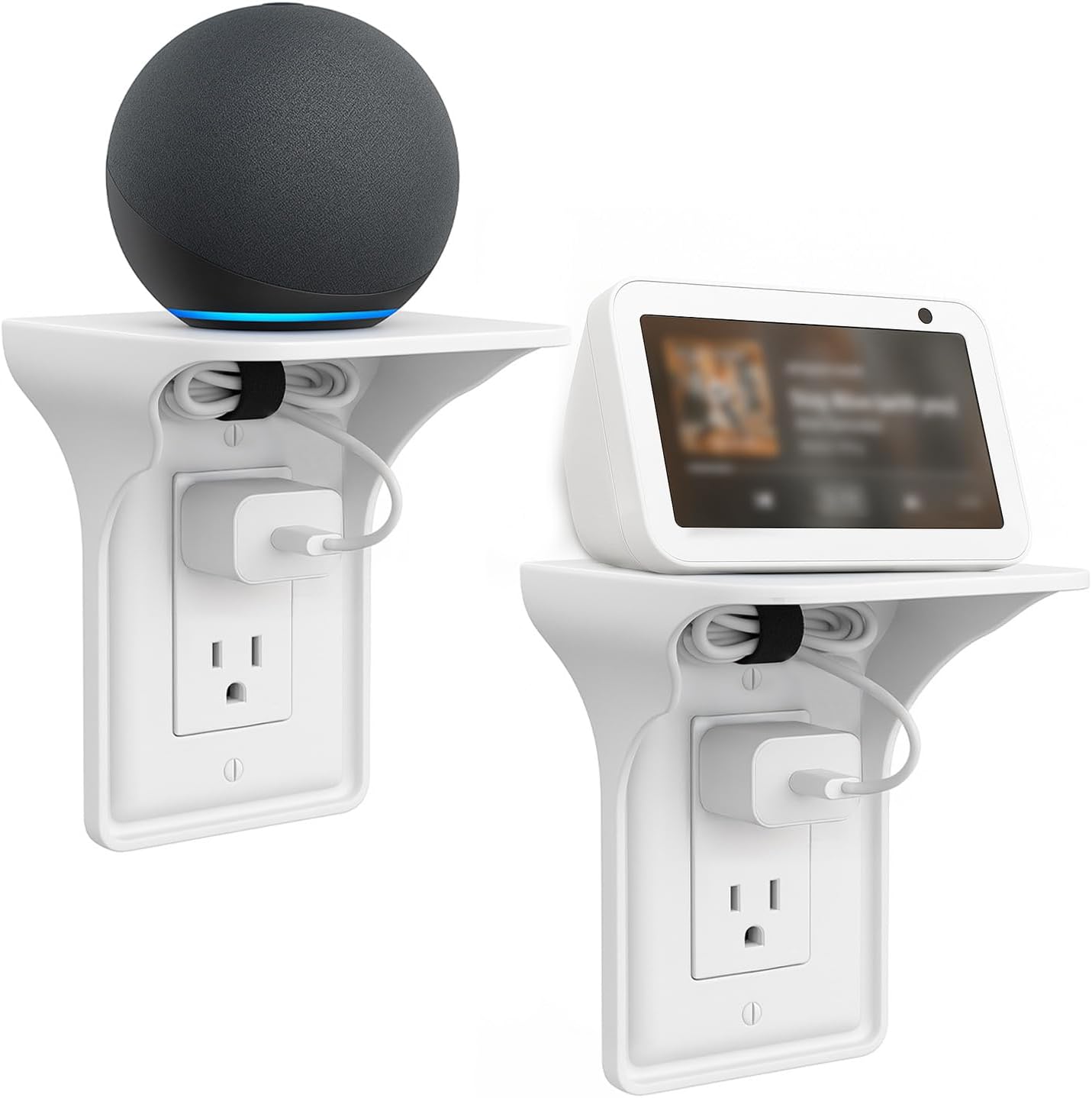 (2 PACK) Outlet Shelf with Cord Storage – Wall Mount Organizer for Echo Dot, HomePod Mini, Alexa and Smart Home Devices – Bathroom Space Saver, Renter-Friendly for Kitchen, Bedroom, Office (2 PACK) Outlet Shelf with Cord Storage – Wall Mount Organizer for Echo Dot, HomePod Mini, Alexa and Smart Home Devices – Bathroom Space Saver, Renter-Friendly for Kitchen, Bedroom, Office