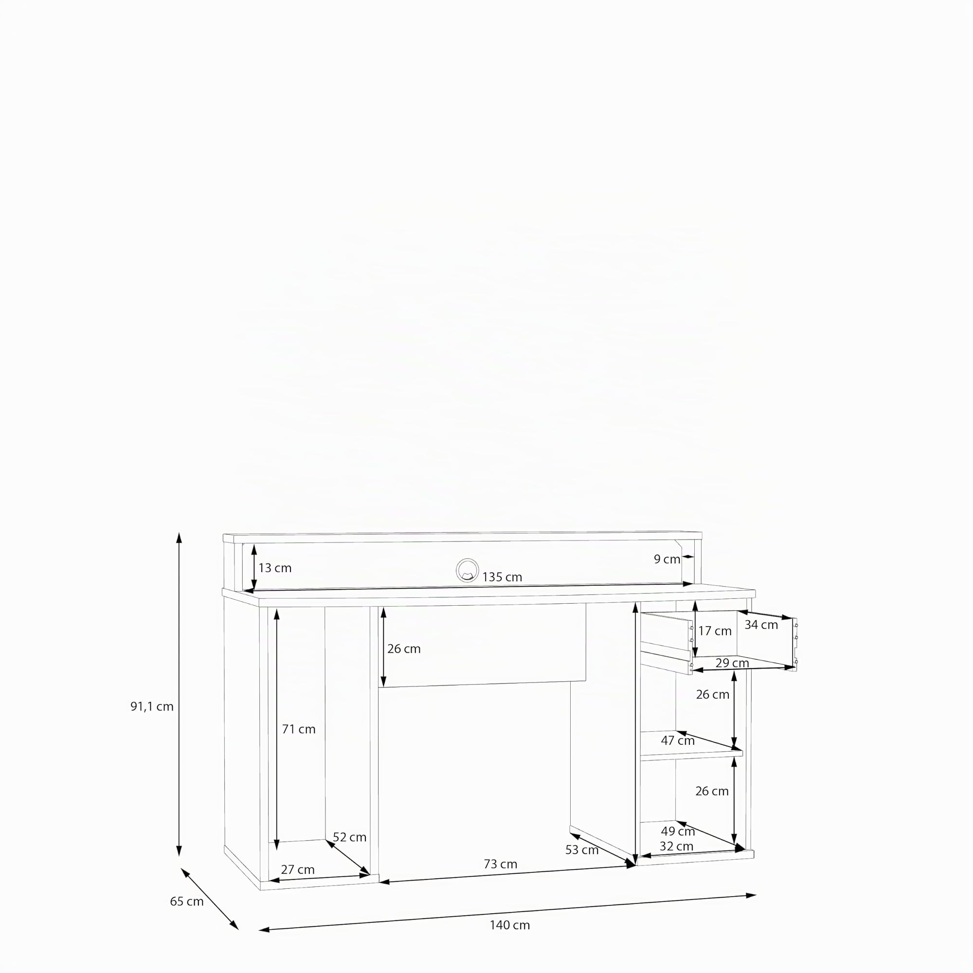 FORTE AYO Schreibtisch 140, Weißer Schreibtisch mit 1 Tür und 1 Schublade, Modernes Home Office, Büro, Jugendzimmer, Holzwerkstoff, Weiß, 140 cm breit x 91 cm hoch x 65 cm tief