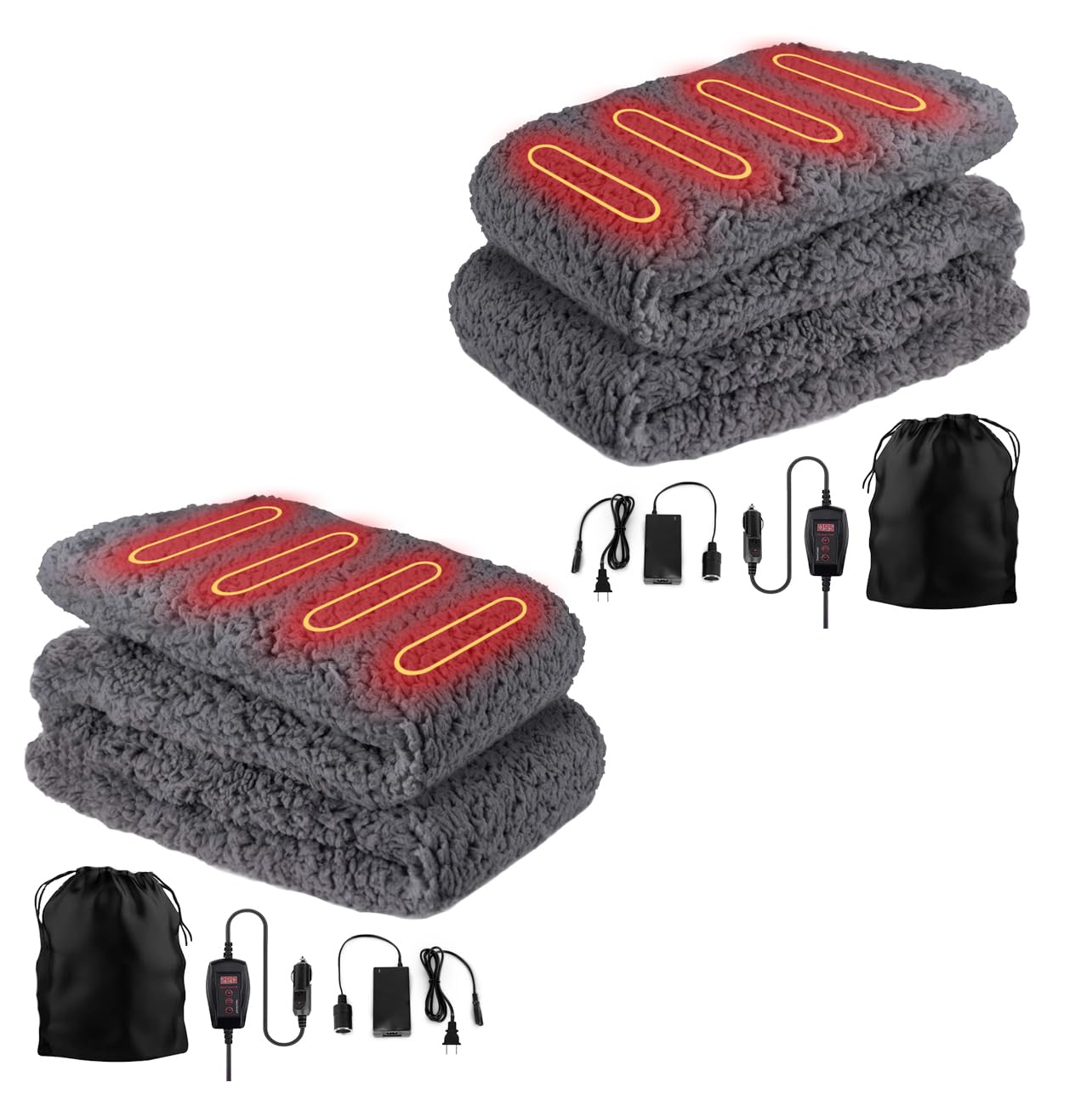 VaygWay Sherpa Fleece Travel Blanket – Comfortable Blanket for Car -Premium Quality Grey Fuzzy Soft Plush Warm 59" x 43” Home and Car Automotive Blanket- for Winter, Camping, Summer (2 Pack Grey)