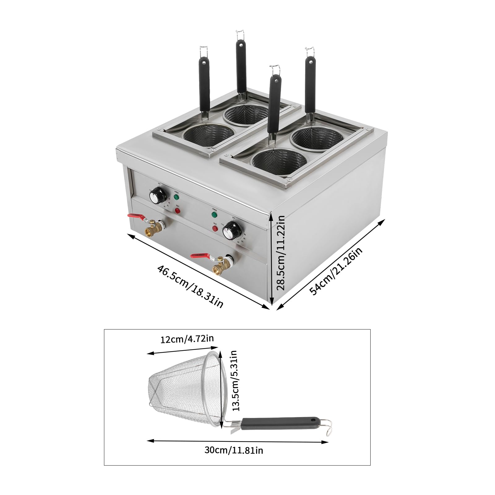 Fornello per pasta elettrica, 2 x 2 KW, comoda macchina per pasta con 4 cestelli, 220 V, design a 4 fori, capacità nominale 2 x 9 l, temperatura regolabile 30 – 110 °C