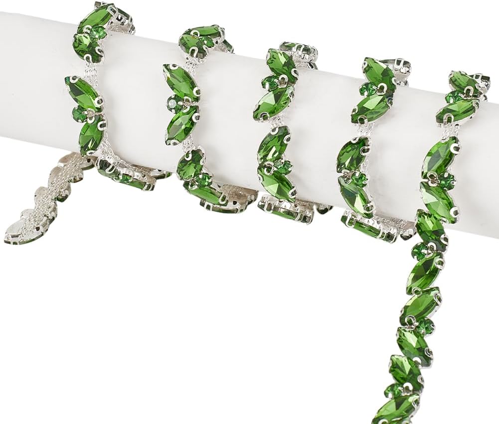 3 Yards(2.7m) Rhinestone Trim Chain, Bling Rhinestones Chain for Clothes Applique Stringing Ribbon for Sewing DIY Jewelry Wedding Party Bracelets Craft Bridal Bouquets (Light Teal)