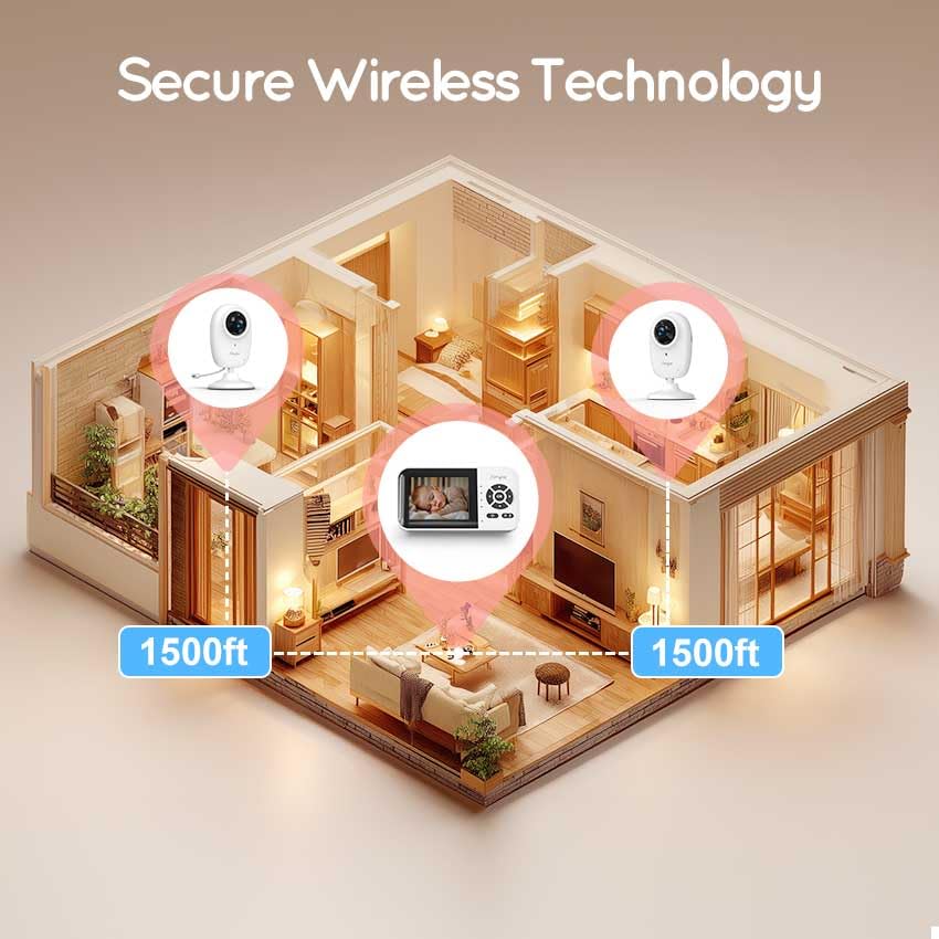 Simyke Moniteur de bébé intelligent avec caméra et audio double mode, commutateur WiFi, écran 2,8", vision nocturne, horloge d'alimentation, détection de température, conversation bidirectionnelle,