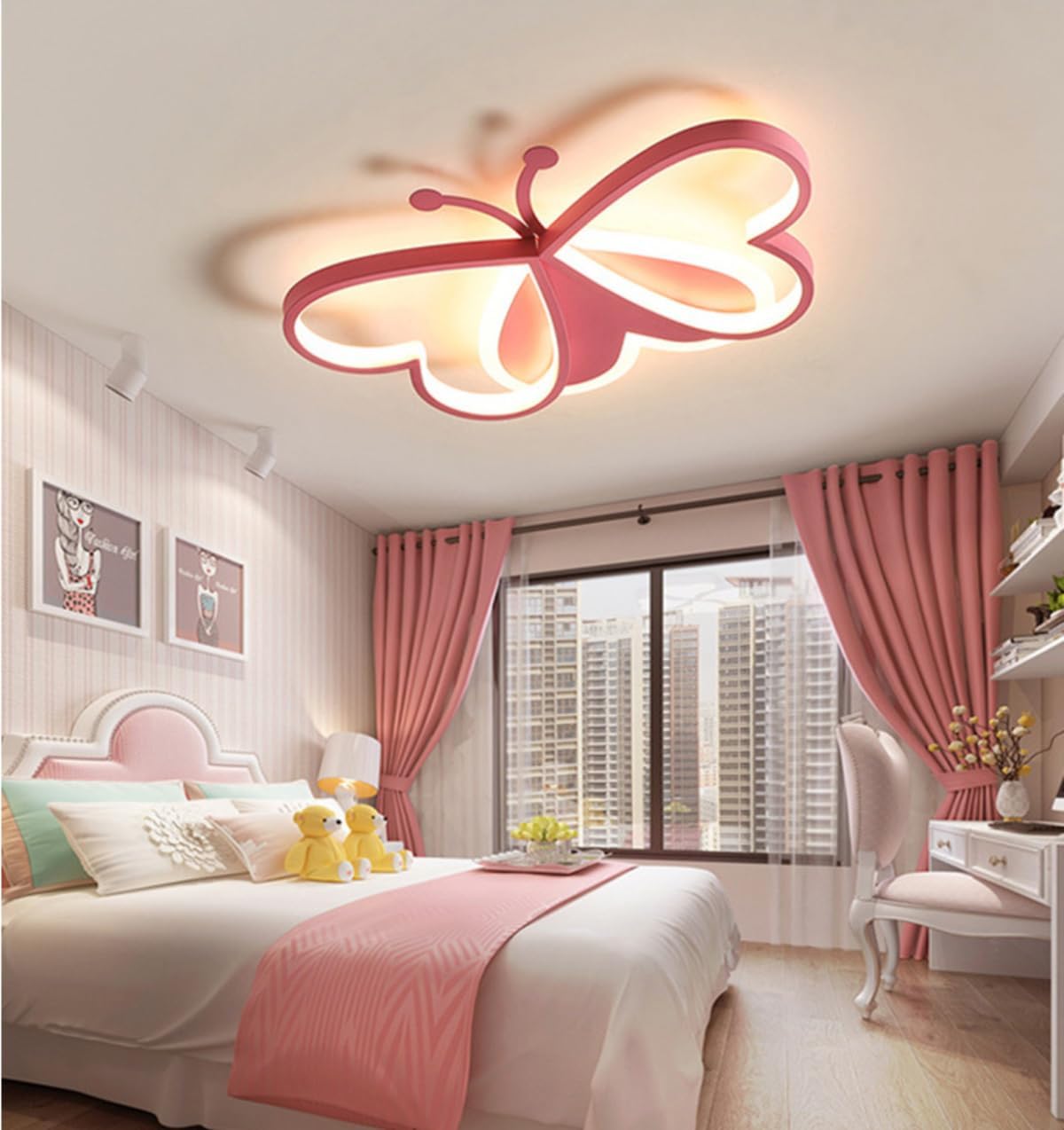 19.8'' Creative Butterfly Children's Room Ceiling Lamp Full Spectrum Eye Protection Lamp 3D Cartoon Chandelier for Bedrooms, Boys or Girls Rooms