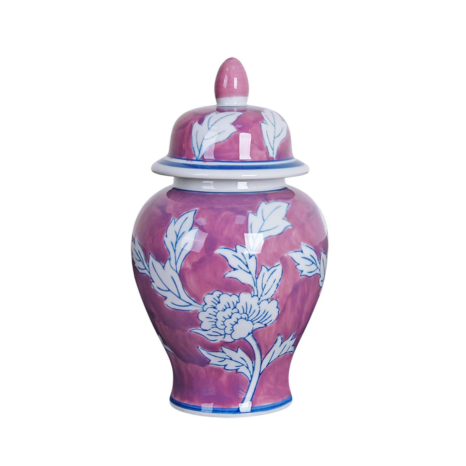 Photo 1 of Classic 7.85" Ginger Jar with Lid, Under Glazed Ceramic Chinoiserie Decor Hand-Painted Flower Vases for Home Décor Accents, Tea Storage Canister Porcelain Jar for Kitchen (purple & white)