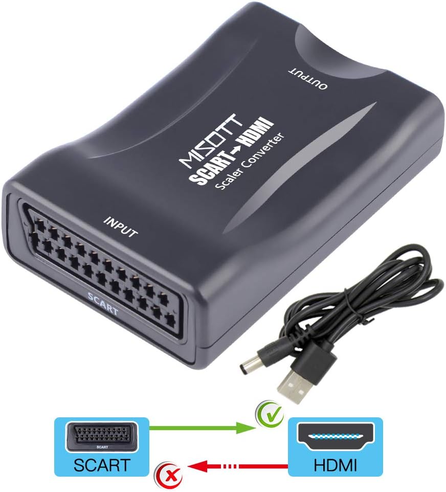 Scart to HDMI Converter for TV, Scart Input HDMI Output Converter(Only Power Cable Included)