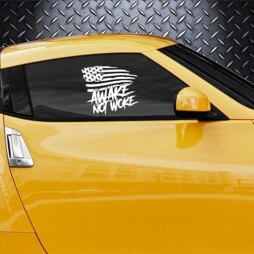 Miniatura 5 de Awake Not Woke - Adhesivo adhesivo para ventana de coche, diseño de bandera estadounidense, tamaño 8 x 7 pulgadas, color blanco