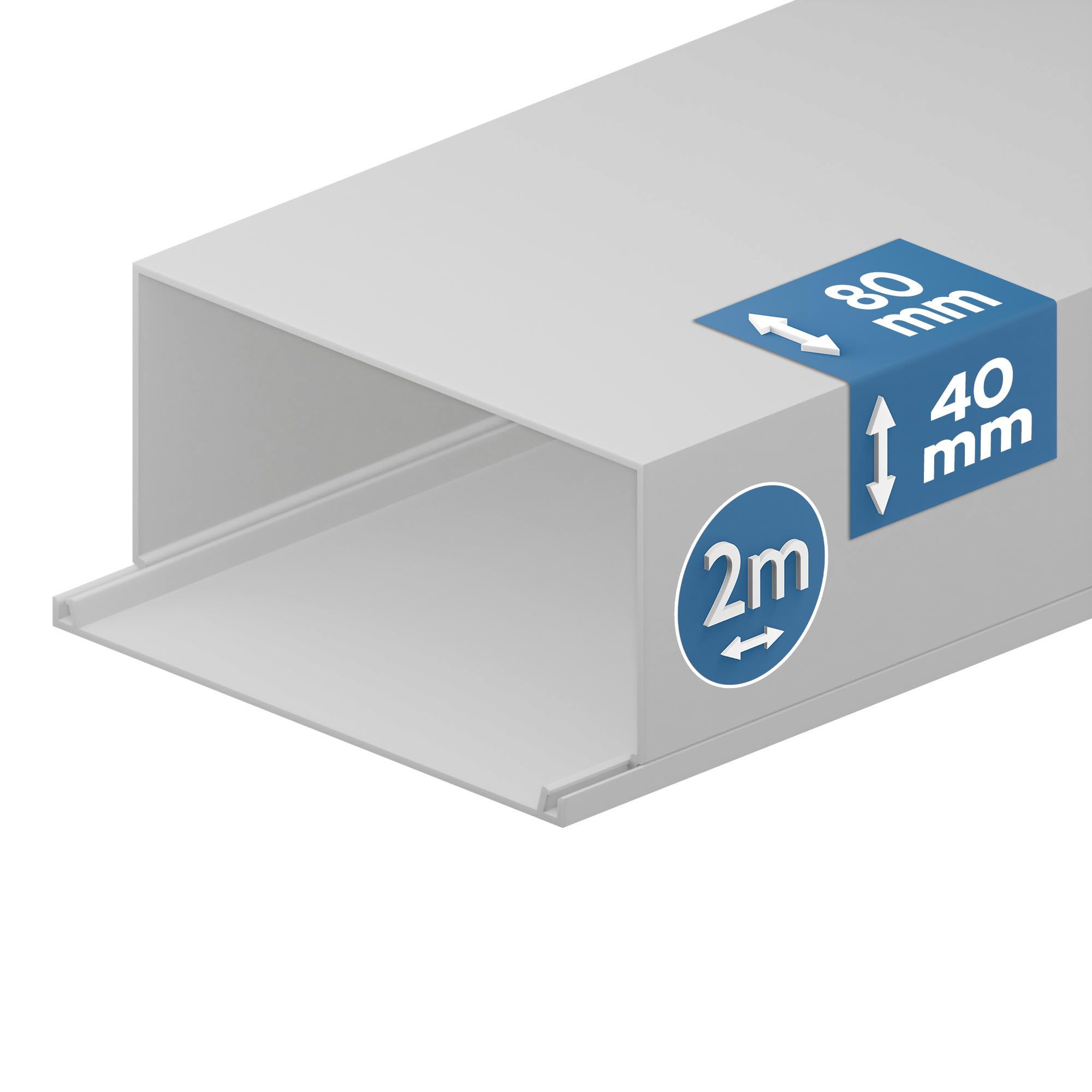 EDO Goulotte de Câble 80x40 mm Cache-​Câble Blanc 2m - Goulotte PVC avec Couvercle à Clipser - Cache Câble Mural en Saillie - Goulotte Décorative TV, Bureau, Salon