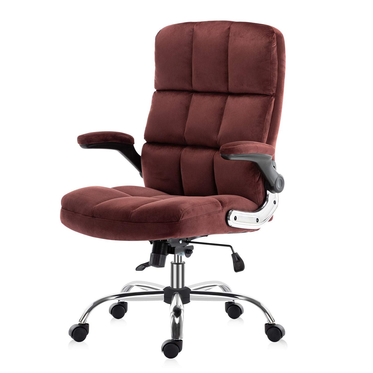 SP Velvet Office Chair Lockable Tilt Angle and Flip-up Arms Executive Computer Desk Chair, Thick Padding for Comfort and Ergonomic Design for Lumbar Support (Red)