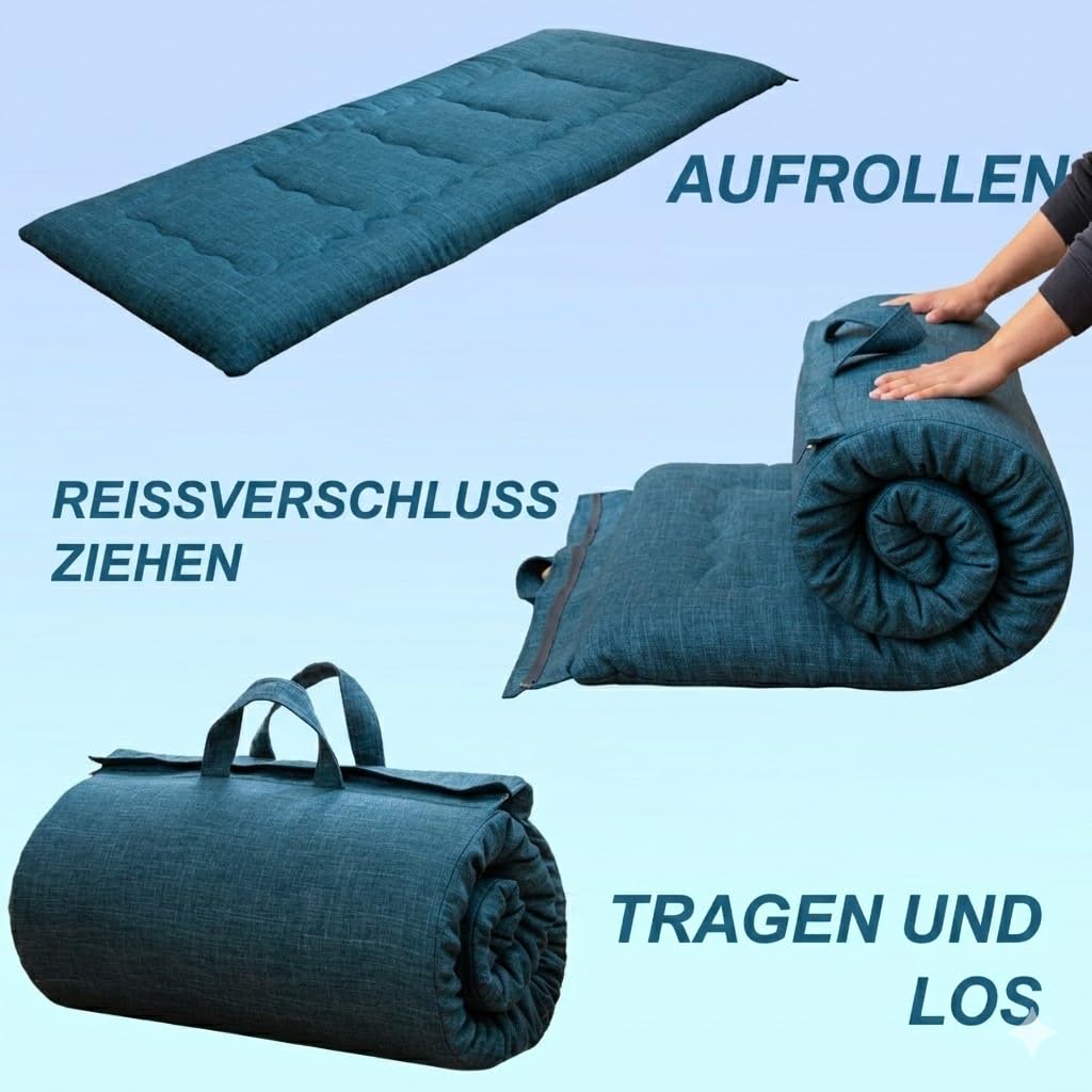 MAXYOYO Tragbare Faltbare Futon -Matratze, Hypoallergene Stoff- Und Speicherschaummatratzenpads Mit Griff Und ReißVerschluss FüR GäStewagen Im Freien Im Freien Im Freien (Preußischblau, 71x190 cm)