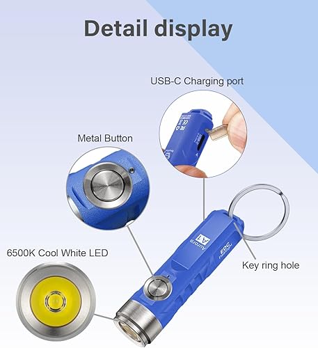 Miniatura 10 de RovyVon Aurora A1 G3 - Linternas de llavero USB C recargable, 650 lúmenes, mini linterna súper brillante, pequeña linterna EDC, equipo EDC al aire