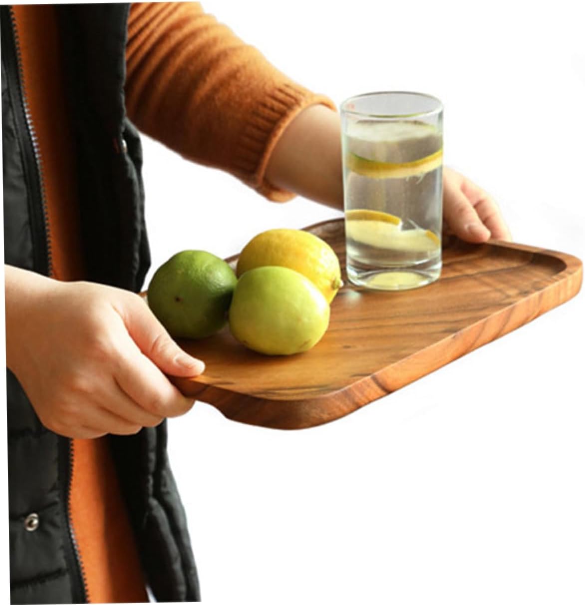 Solid Wood Dinner Plate and Snack Tray Handmade Acacia Wood Tableware for Serving Fruits Desserts and Breakfast and Elegant Design