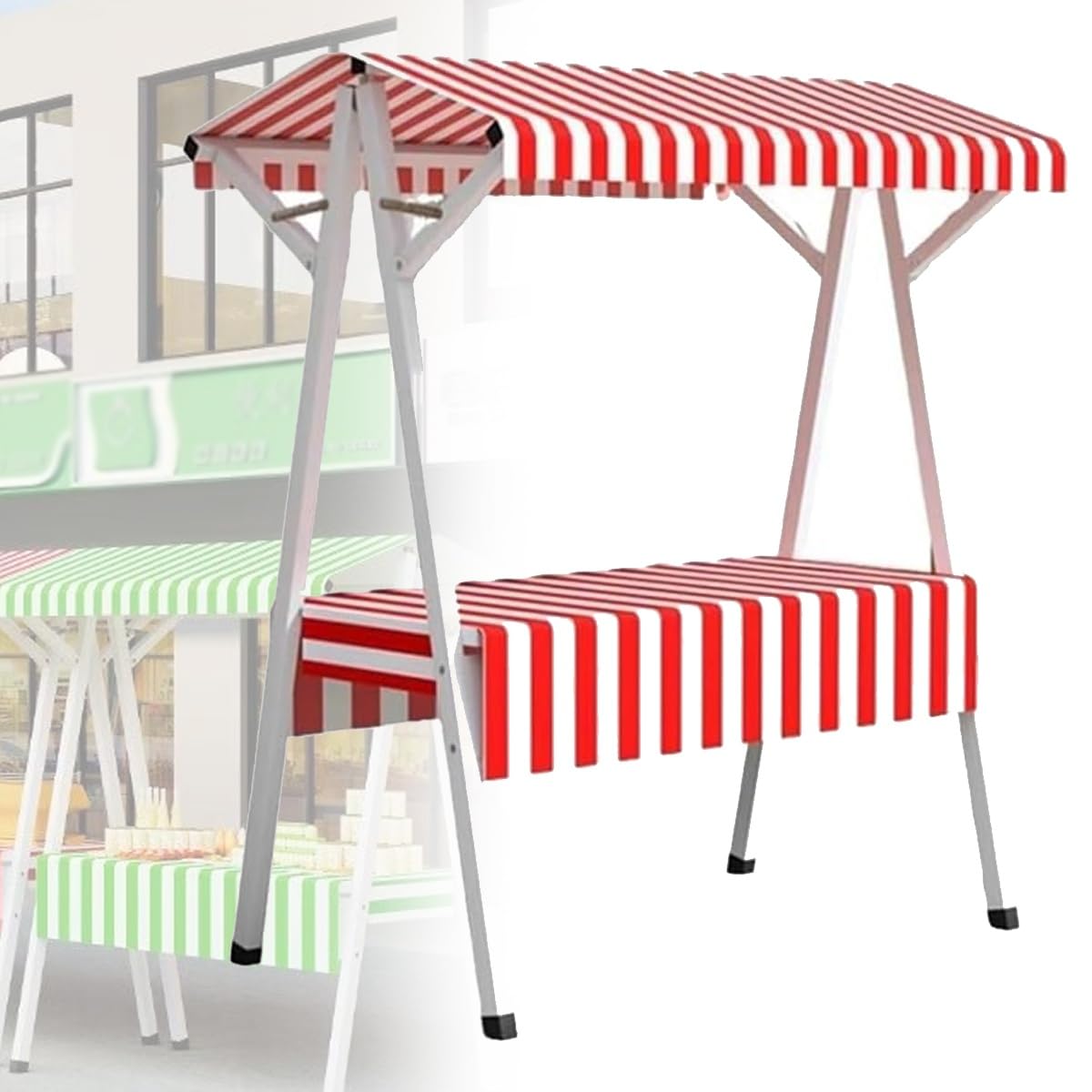 GLETSF Portable Dining Cart with Sunshade Canopy, Foldable Market Stall Kiosk, Outdoor Vendor Cart for Food Display at Markets & Street Events,Red-110x200cm