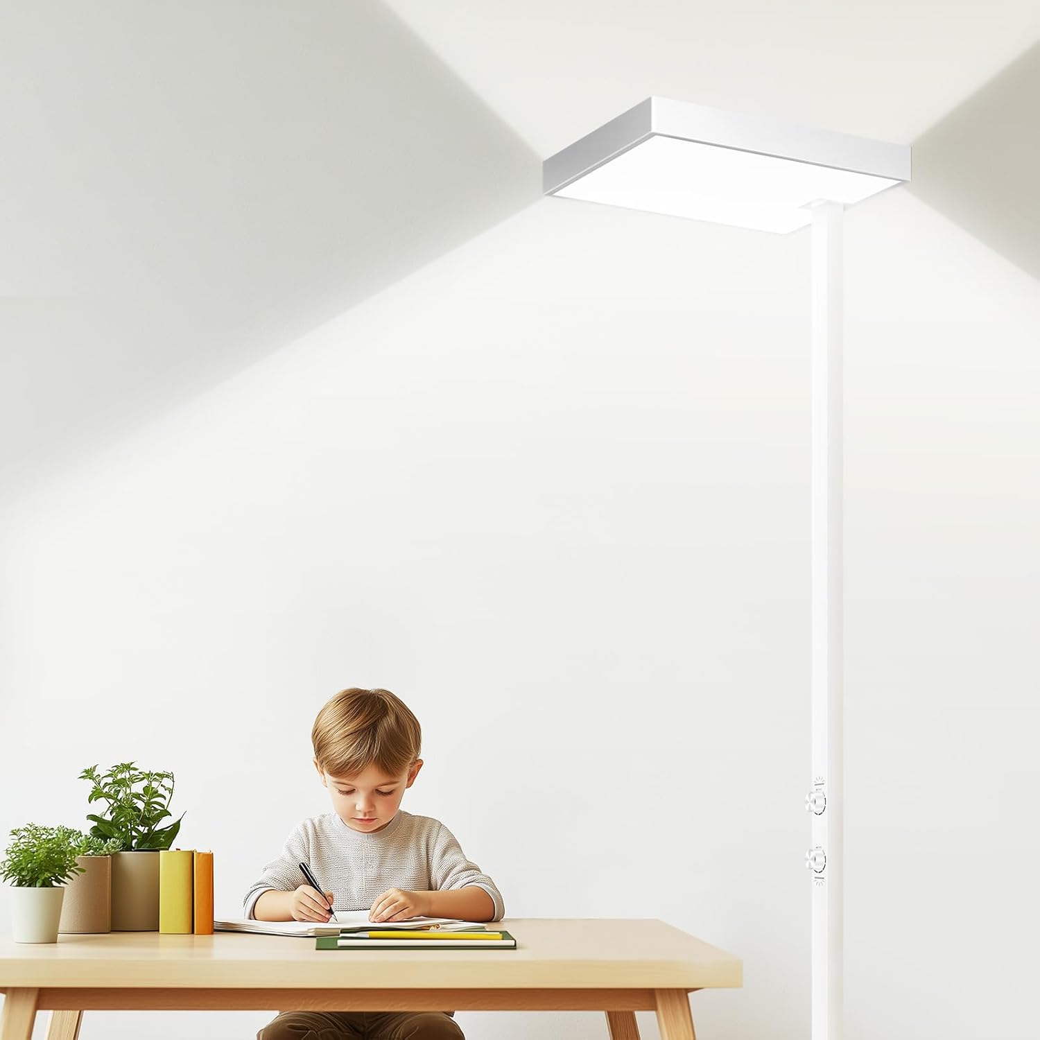EMITEVER LED Floor Lamp, 60W Full-Spectrum Eye-Care Standing Light, 72.8” Dimmable Reading Lamp for Study Rooms, Living Rooms, Dental Offices and Conference Lighting, 4000K Natural Daylight, White 60W Push Button Dimmable Floor Lamp
