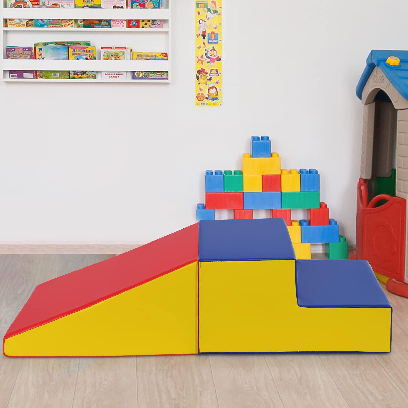 GOPLUS 2 Bloques de Construcción de Espuma, Bloques de Construcción Blandos para Escalar, Bloques Grandes con Escalera y Tobogán, Superficie de Piel Sintética