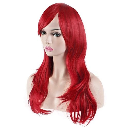 Miniatura 4 de Peluca de cosplay para mujeres con gorra, peluca de 28in largo y ondulado resistente al calor de AKStor, Rojo