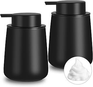 Foaming Soap Dispenser, 2 Pack Black Foam Hand Soap Dispenser for Bathroom & Kitchen, 12 Oz Modern Ceramic Hand and Dish Foaming Pump Bottle, Refillable Lotion Liquid Foam Pump Dispensers