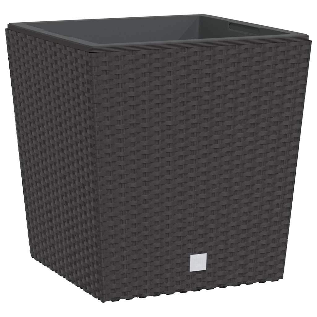 Pflanzkübel Rattan-Optik Braun - Quadratischer Blumentopf 32x32x32,5 cm mit herausnehmbarem Einsatz 21L/32L - Robustes Pflanzgefäß für Garten, Balkon, Terrasse und Außenbereich