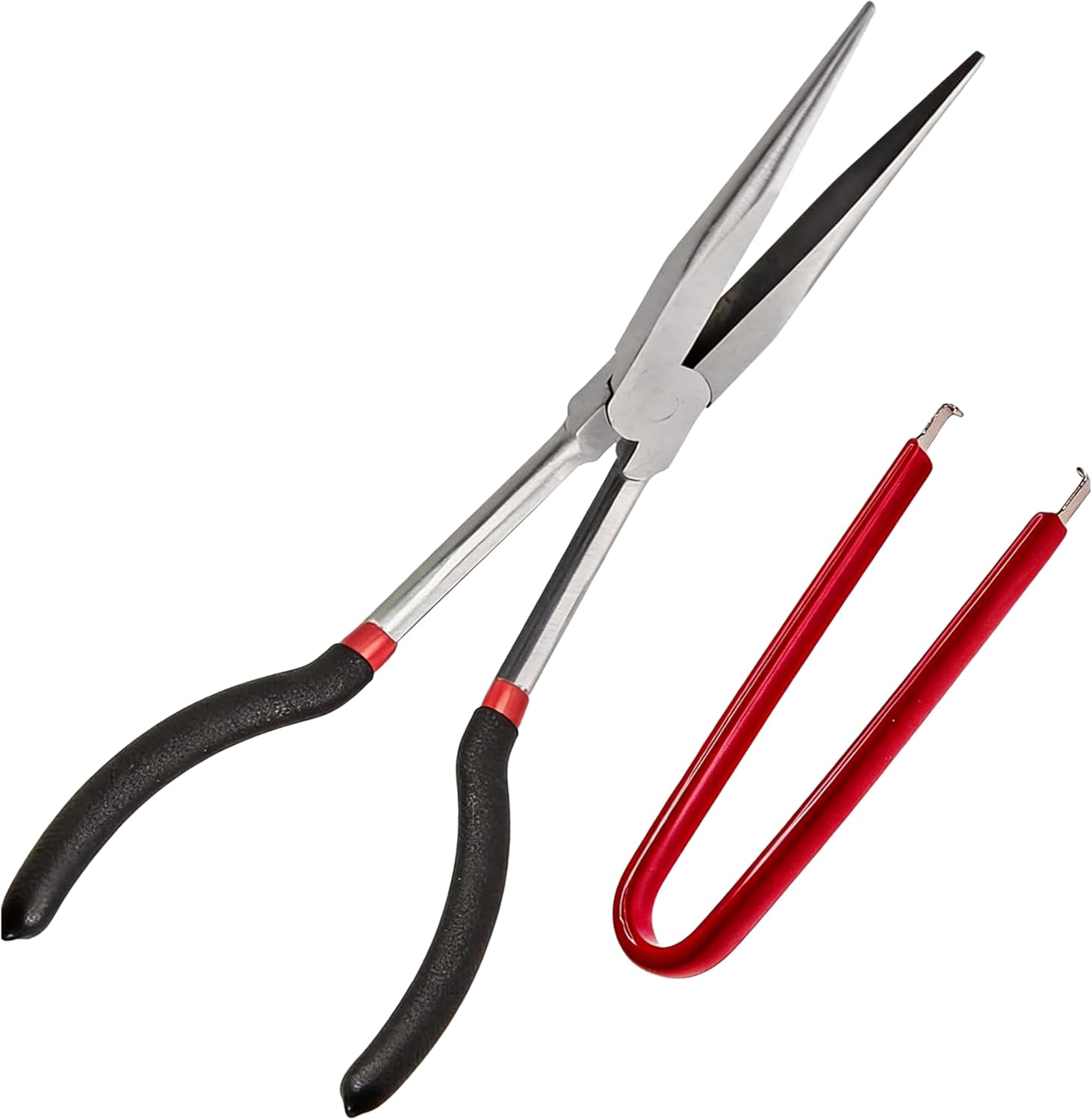 11-Inch Extra Long Needle Nose Pliers with Fuse Puller Tool - Heavy Duty Long Reach Needlenose Pliers with Non-Slip Grips for Electrical Work, Automotive, Fishing, Jewelry Making