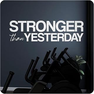 My Vinyl Story | Stronger Than Yesterday | Motivational Wall Decal Quote Sticker for Home Gym Exercise Fitness Workout Inspirational Wall Art Decor Vinyl Removable (White, 35x10 inches)