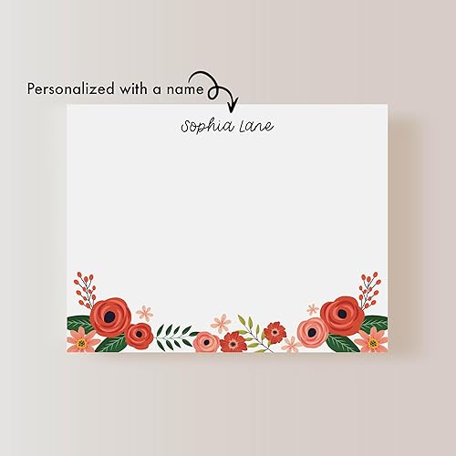 Miniatura 3 de Papelería floral personalizada para mujeres con nombre personalizado, 5.5 x 4.25 (A2) Tarjetas de papelería planas con sobres