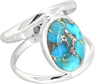 Blue Copper Turquoise Ring, Sterling Silver Ring, Statement Ring, Mohave Ring, Turquoise Jewelry, Birthstone Ring, Women Ring, Anniversary Gift For wife