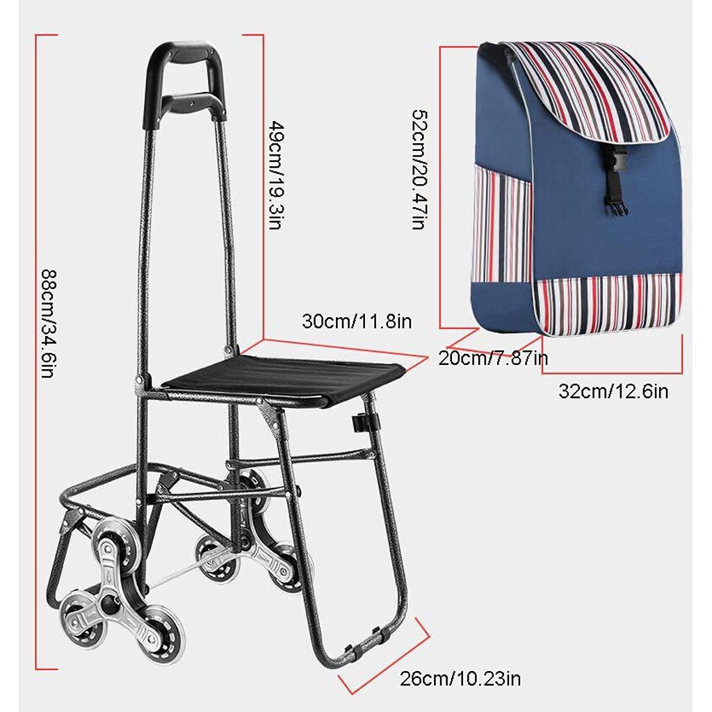 Einkaufswagen, Einkaufswagen mit Sitz, Trolley, Reisetasche, zusammenklappbar, Einkaufswagen, Treppensteigen, Trolley, handgezeichneter Trolley, 34,6 Zoll hoch, Einkaufswagen Vision