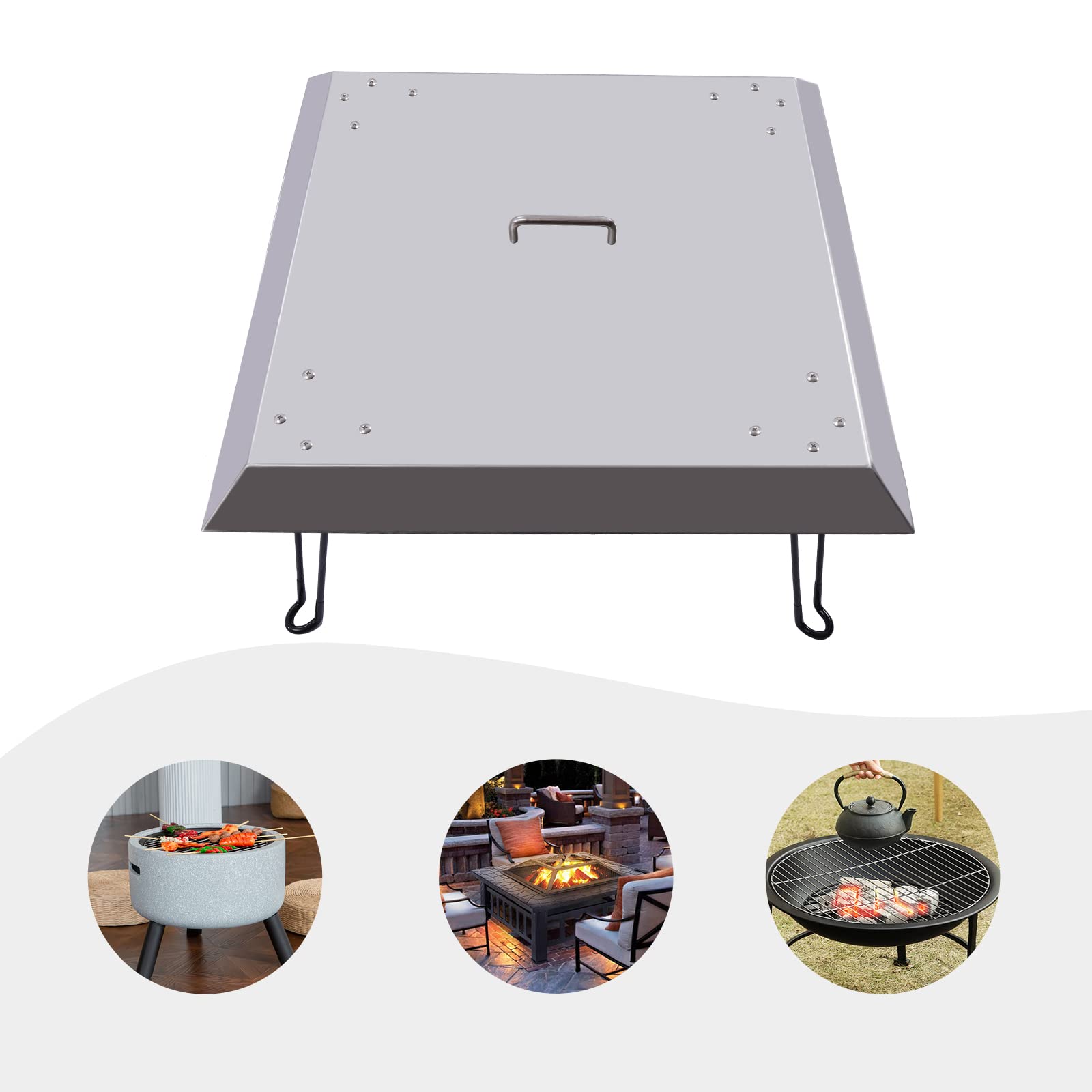 Fire Pit Heat Deflector, Quadratische Feuerstelle Hitzeabweiser mit Klappbaren Beinen, Edelstahl Feuergrube Abdeckung Feuergrube Deckel