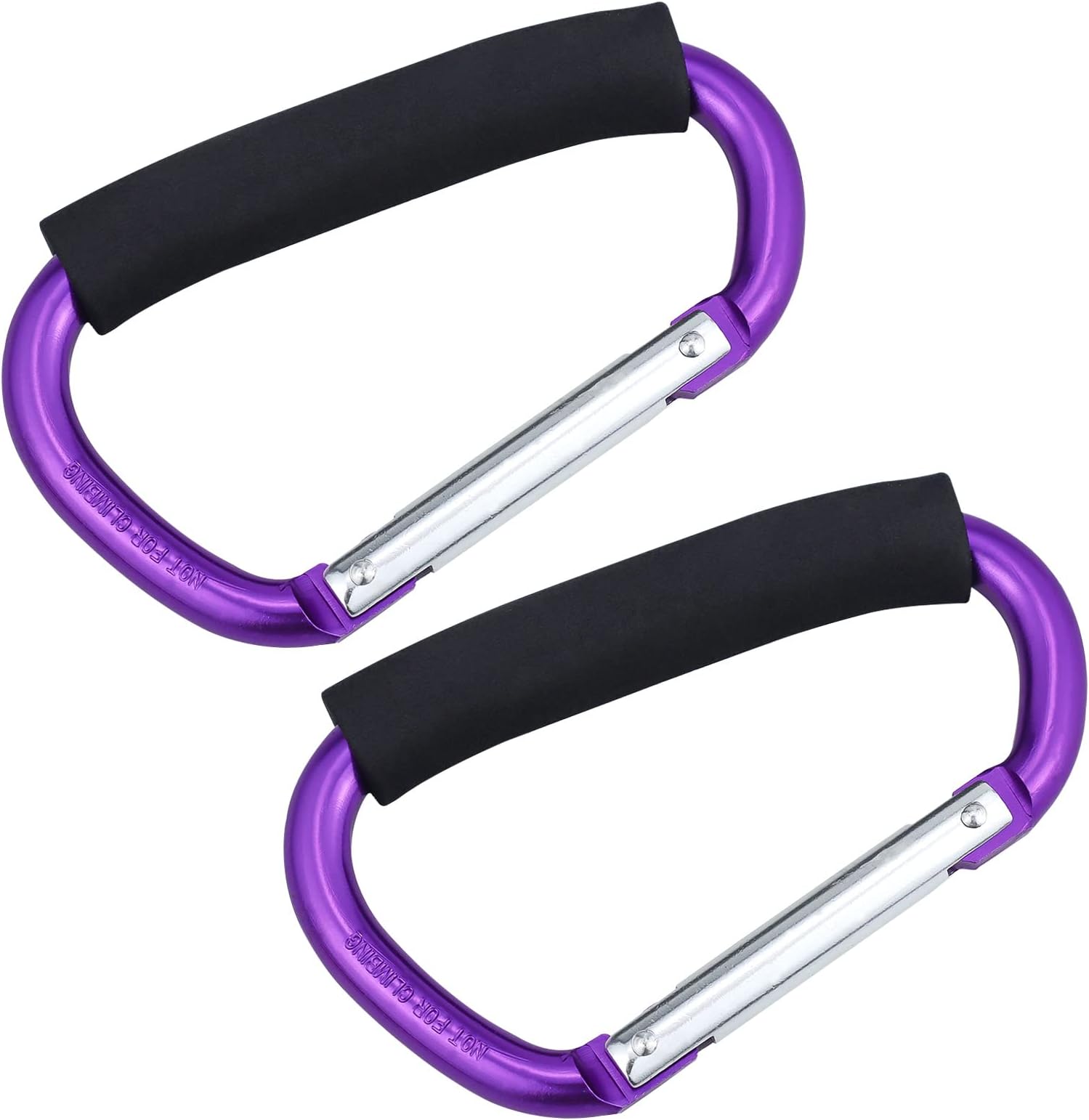 Strong Large Durable Buggy Carabiner Stroller Hooks Mummy Clip Pram Pushchair Grocery or Shopping and Plastic Bags Holder, 2 Pack Purple