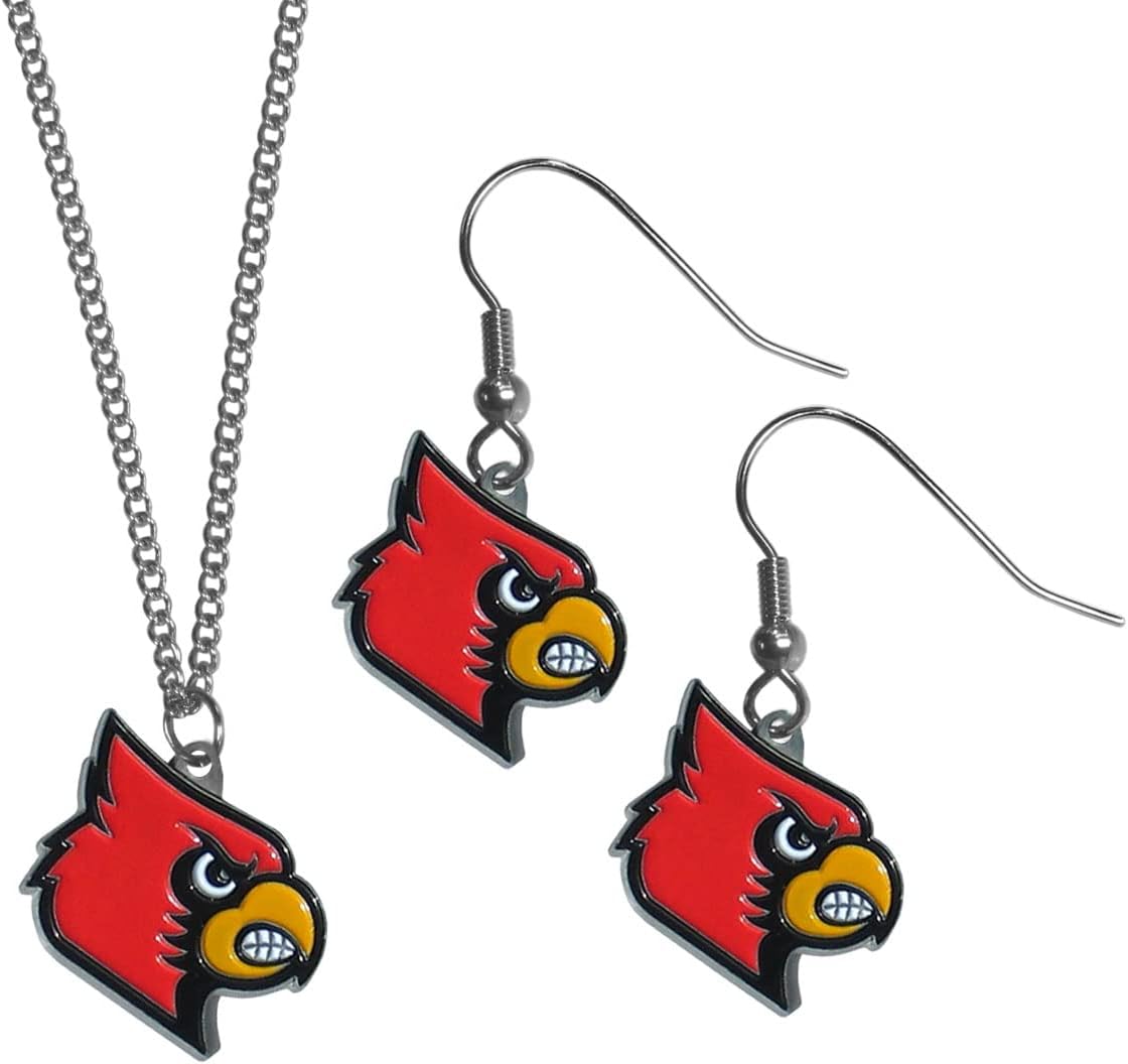Siskiyou Sports NCAA Louisville Cardinals Dangle Earrings and Chain Necklace Set, One Size, Team Colors