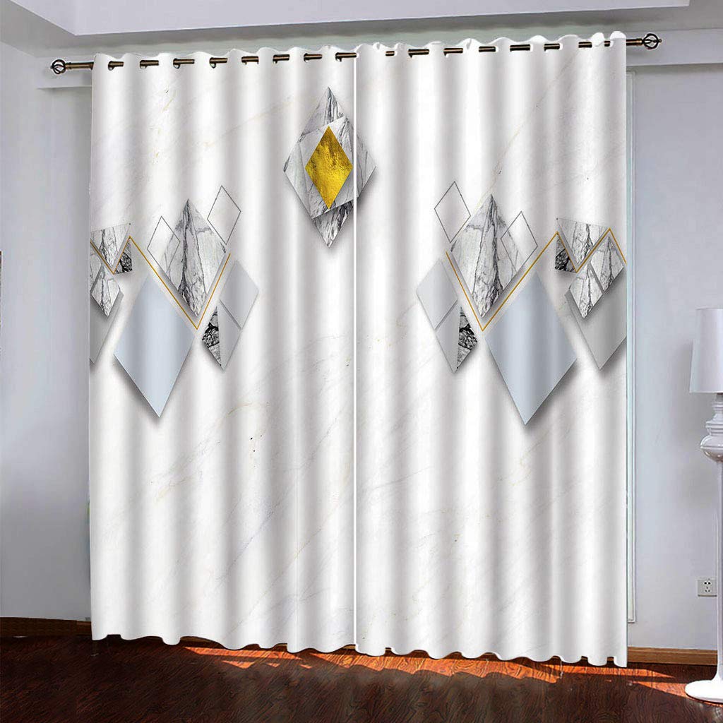 Maynuo Bedroom Blackout Curtains 3D Super Soft Kids Geometric Square Texture Curtain For Living Room 104X94inch 2Pcs Top Eyelet Room Darkning Blackout
