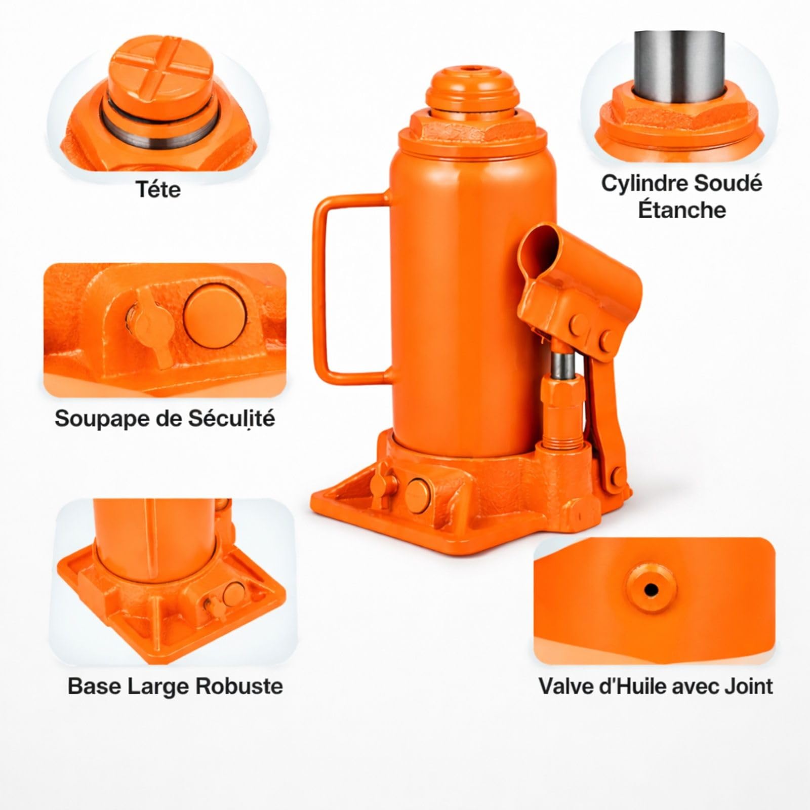 Cric Bouteille hydraulique Orange pour Voiture SUV et Garage, cric de Levage pour Entretien Automobile et Atelier