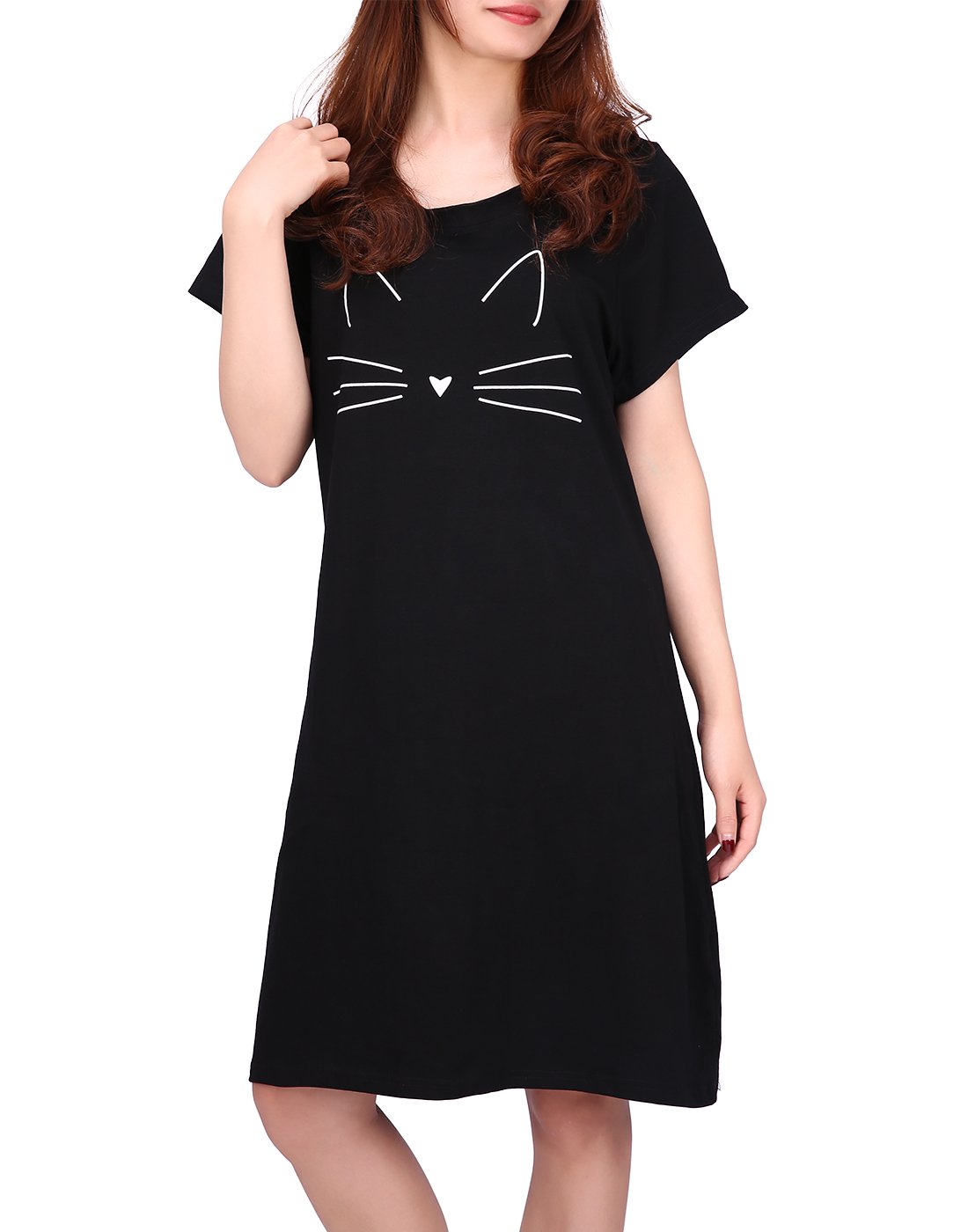 HDEWomens Sleepwear Cotton Nightgowns Short Sleeve Sleepshirt Print Night Shirt S-5X