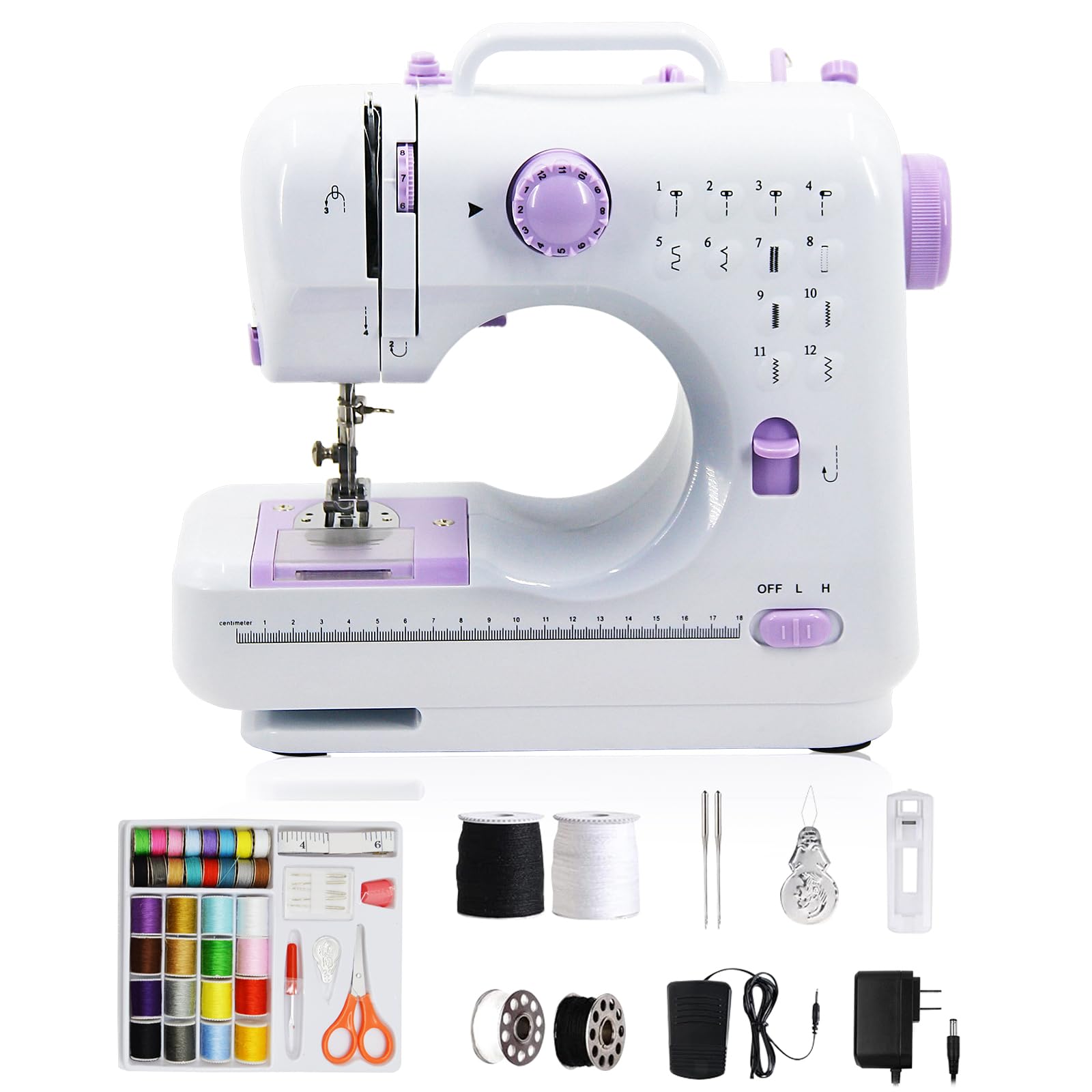 Machine à Coudre Débutant, Portable Petite Machines a Coudre électronique avec 12 programmes, Mini Sewing Machine avec lumière LED, pédale et kit de couture