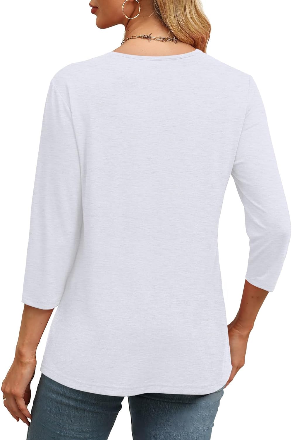 WIHOLL Womens Tops 3/4 Length Sleeve V Neck Casual Tunic Tops Basic Shirts Loose Fit Blouse - Image 4