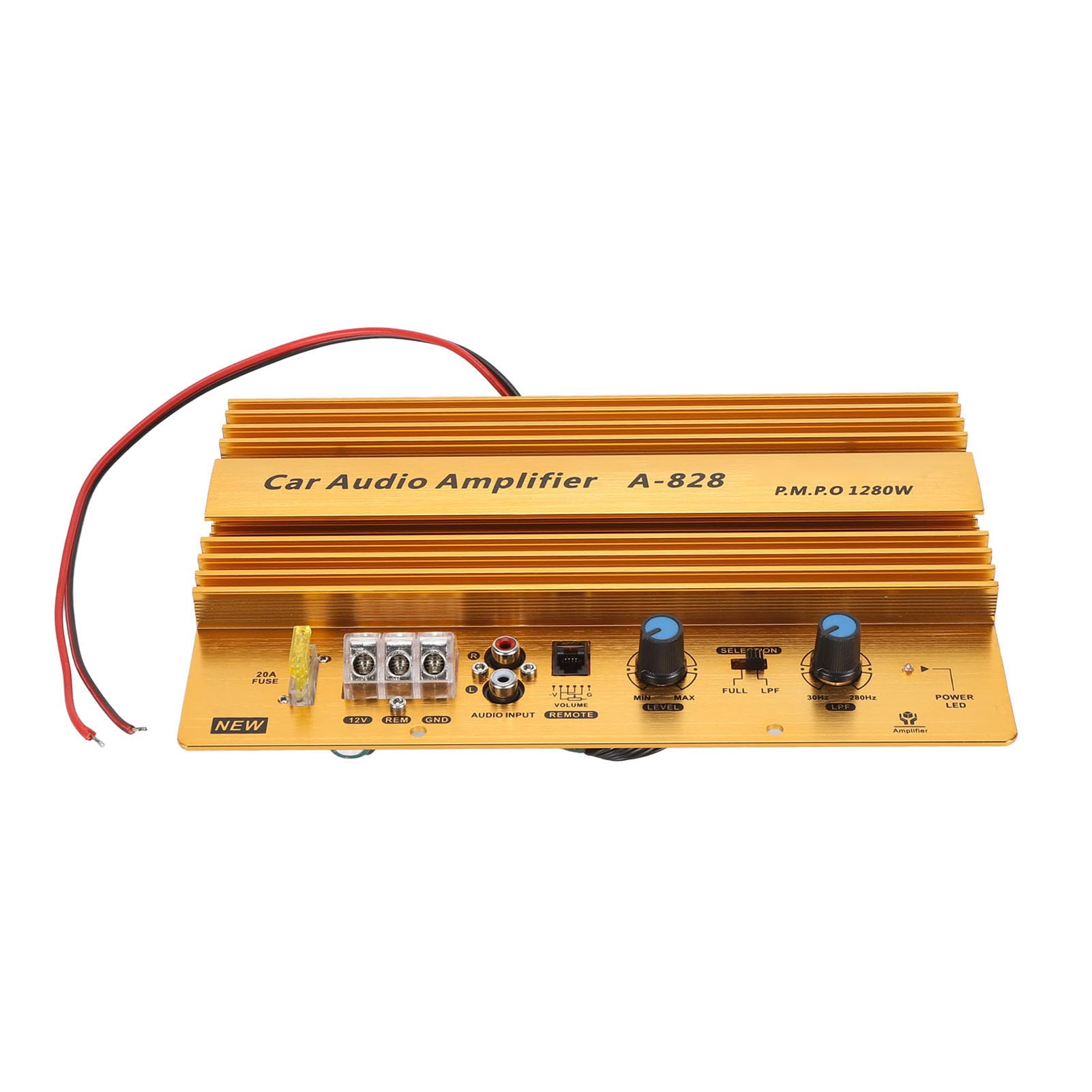 Kadimendium Placa Amplificadora de Potencia Alta para Coche, Amplificador de Graves Activo de 12V y 1280W para Altavoces de Graves de 8-12 Pulgadas, Construcción de Aleación de Aluminio