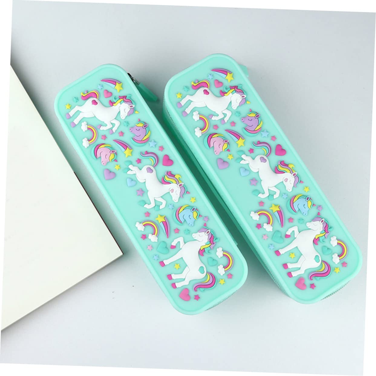 NUOBESTY 2pièces Trousse à Crayons Licorne Silicone Trousse Multifonctionnelle Étanche pour Filles Et Garçons Rangement Pratique pour Fournitures Scolaires Et Accessoires
