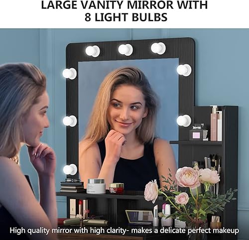 Miniatura 6 de Tribesigns - Tocador estilo antiguo con espejo iluminado para maquillaje con cajón grande y una cómoda con 3 cajones tocador para mujer rústico