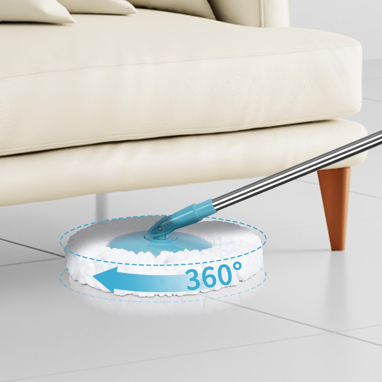 Seau Essoreur, Masthome Balai à Frange et Seau à Pédale, Seau Serpillere avec Tête de Mop Rotative à 360, Balai avec 5 Serpillères Réutilisables en Microfibre, pour Nettoyage Sols