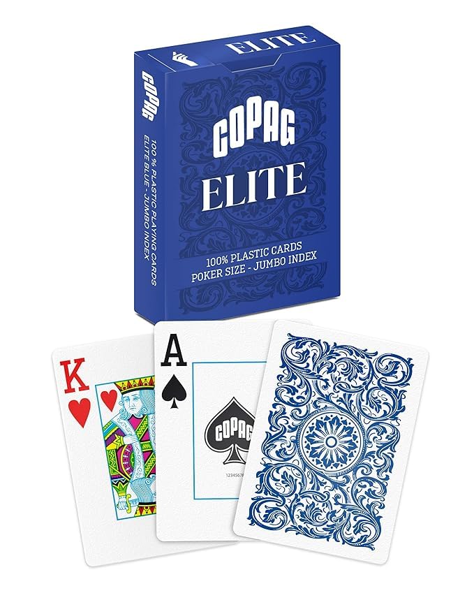 Image of Copag Elite 100% Plastic Playing Cards, Poker Size Jumbo Index Single Deck (Blue)
