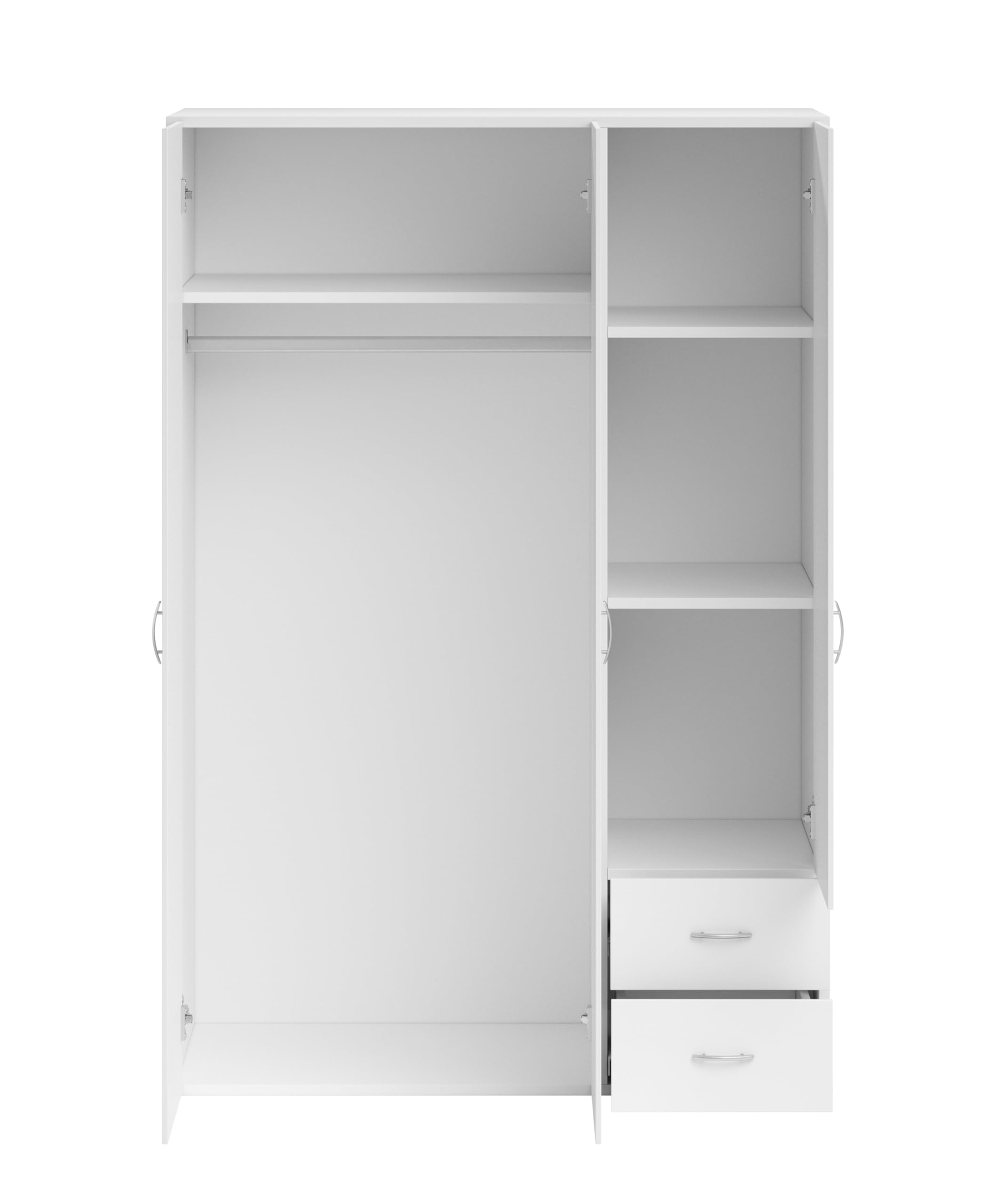 Armadio Guardaroba 3 Ante e 2 Cassetti | Armadio Camera da Letto Moderno 121x177x51 cm (LxHxP) | Ampio Spazio Organizzativo con Barra Appendiabiti | Colore Bianco
