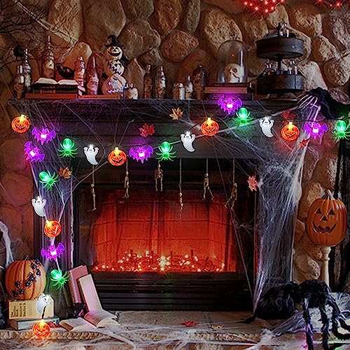 Halloween Lights, 20FT 40 LED Pumpkin Ghost Bat Spider String Lights Battery Operated with Timer, 8 Lighting Mode for Home Window Indoor Outdoor Halloween Party Decorations4