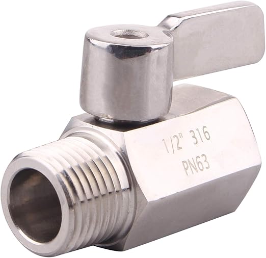 DERNORD 1/2 inch Stainless Mini Ball Valve NPT Female x Male Thread SUS316