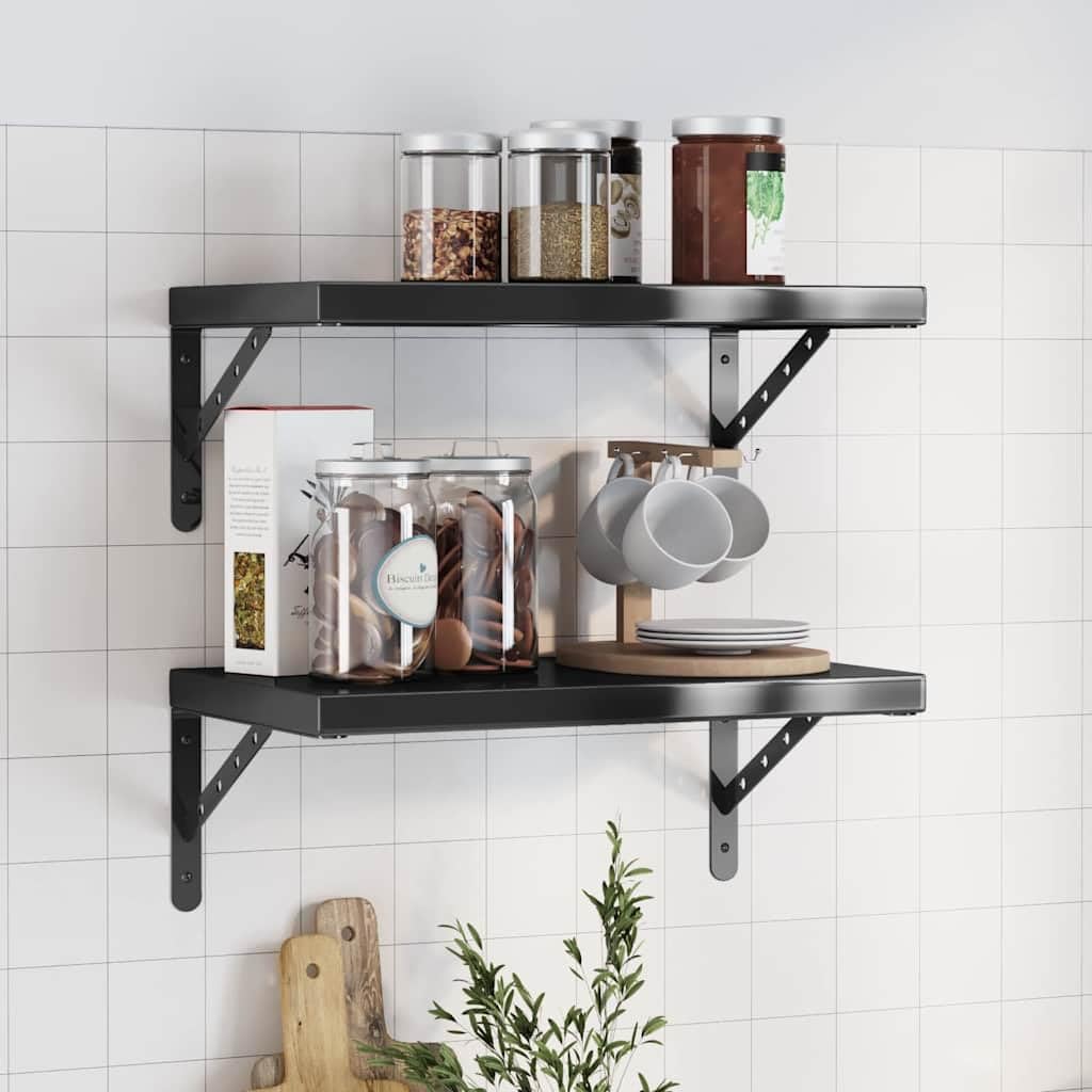 Generisch Wandregale 2 STK. 50x30 cm Schwarz Edelstahl,Möbel,Regalsysteme,Wandregale-3214518